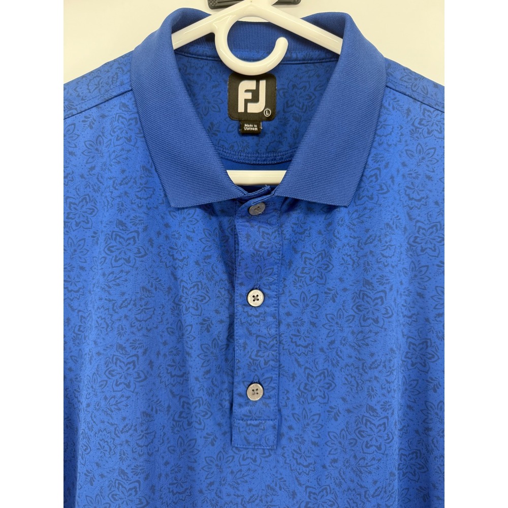 FJ FootJoy Golf Polo Shirt Men's Large Blue TPC Scottsdale‎ Floral Pattern